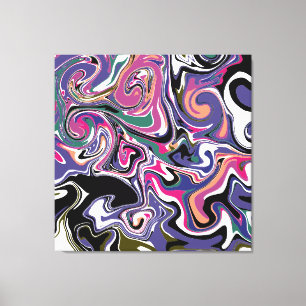 Blue, Black, Coral, White Swirls Marble Like Art Canvas Print