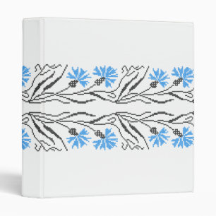Blue Black cornflower cross-stitch Russian Pattern 3 Ring Binder