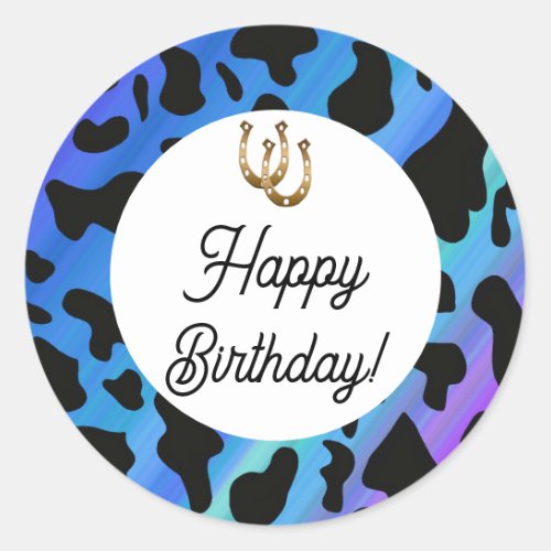 Blue  Black Cow Spots Birthday Classic Round Sticker