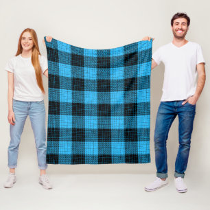 Blue Black Crosshatch Buffalo Check Fleece Blanket