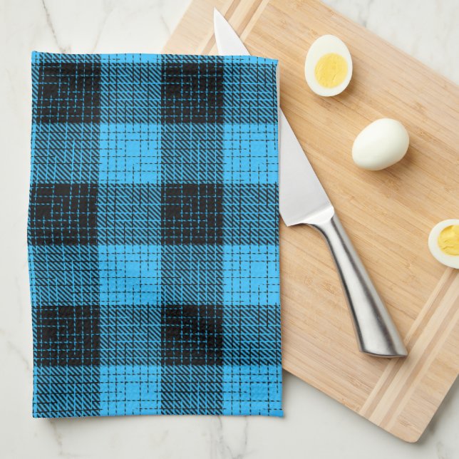  Blue Black Crosshatch Buffalo Check Kitchen Towel (Quarter Fold)
