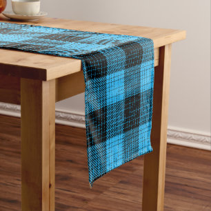 Blue Black Crosshatch Buffalo Check Short Table Runner