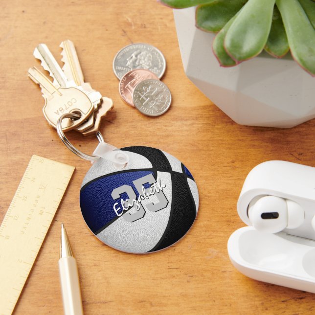 blue black custom jersey number basketball keychain (Desk)