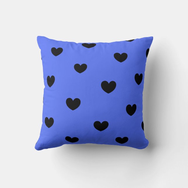 Blue Black Cute Cozy Modern Romantic Chic Heart  Throw Pillow (Back)