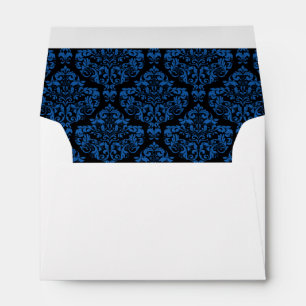 Blue Black Damask Lined Wedding Envelopes