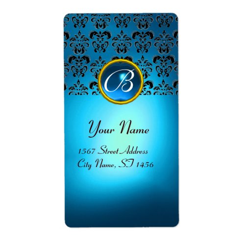 BLUE BLACK DAMASK MONOGRAMsapphire turquase Label