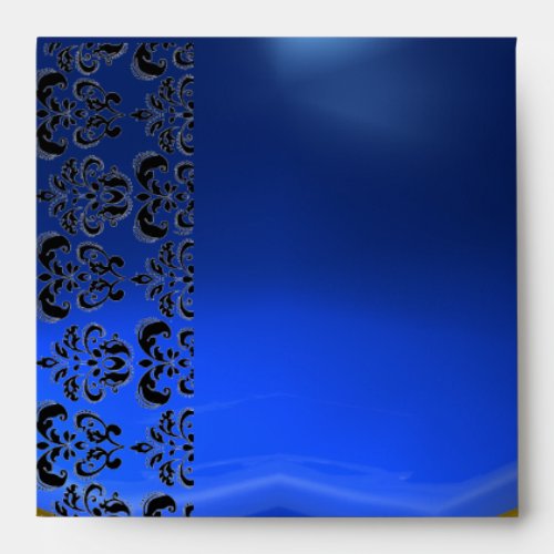 BLUE  BLACK DAMASK Sapphire Gold Envelope