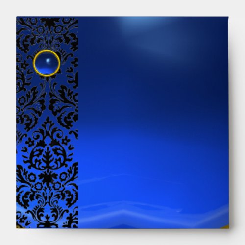 BLUE BLACK DAMASK Sapphire Gold Envelope