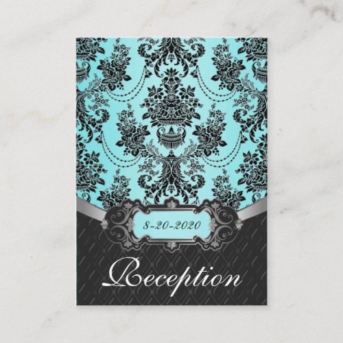 Blue Black Damask Wedding Reception Cards Business Card