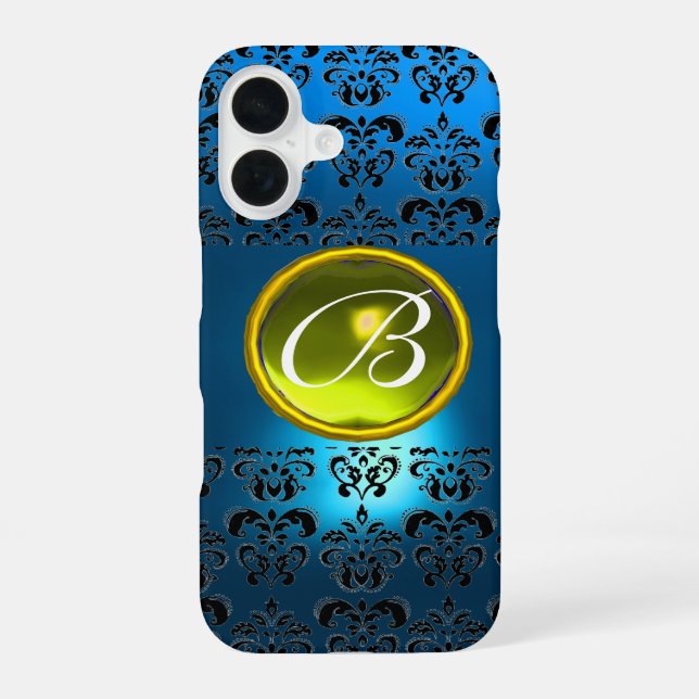 BLUE BLACK DAMASK YELLOW GEM MONOGRAM IPHONE CASE (Back)