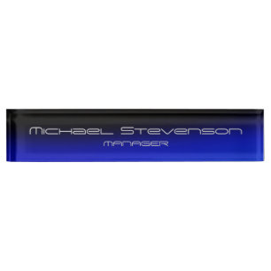 Blue Black Elegant Modern Desk Nameplate