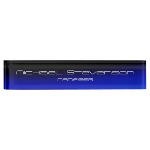 Blue Black Elegant Modern Desk Nameplate