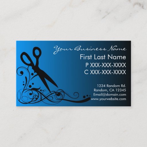 Customizable Blue black fade hair cutting business cards
