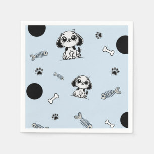 Blue & Black Fish Bones Puppy Dog Birthday Party Napkins
