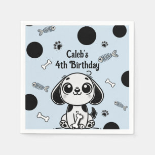 Blue & Black Fish Bones Puppy Dog Birthday Party  Napkins