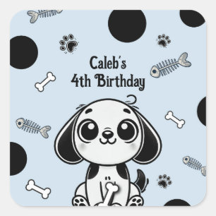 Blue & Black Fish Bones Puppy Dog Birthday Party  Square Sticker