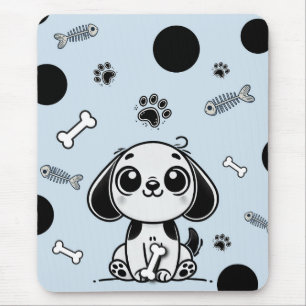 Blue & Black Fish Bones Puppy Dog Cute Office Mouse Pad