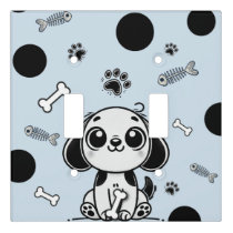 Blue & Black Fish Bones Puppy Dog Nursery Bedroom Light Switch Cover