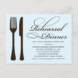 BLUE & BLACK FLATWARE REHEARSAL DINNER INVITE