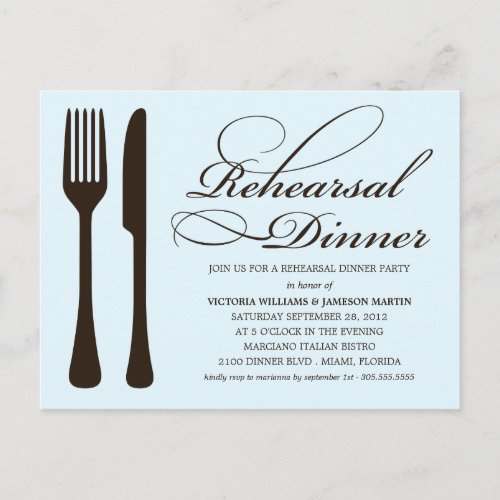 BLUE  BLACK FLATWARE  REHEARSAL DINNER INVITE