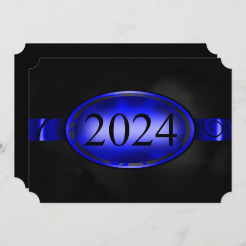 Blue  Black Floral Button 2024 Graduation Party Invitation
