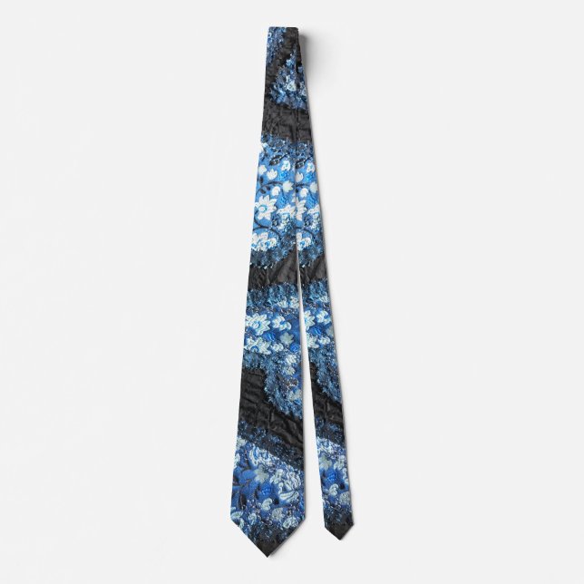 Blue black floral pattern hearts  neck tie (Front)