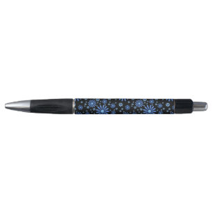 Blue & Black Flower Power Retro Floral Pen