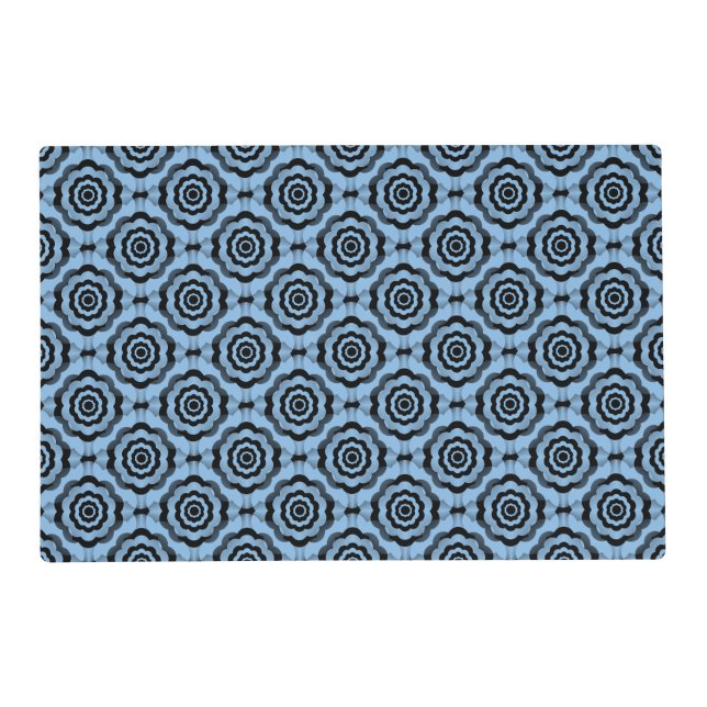 Blue Black Flower Seamless Pattern Placemat (Front)