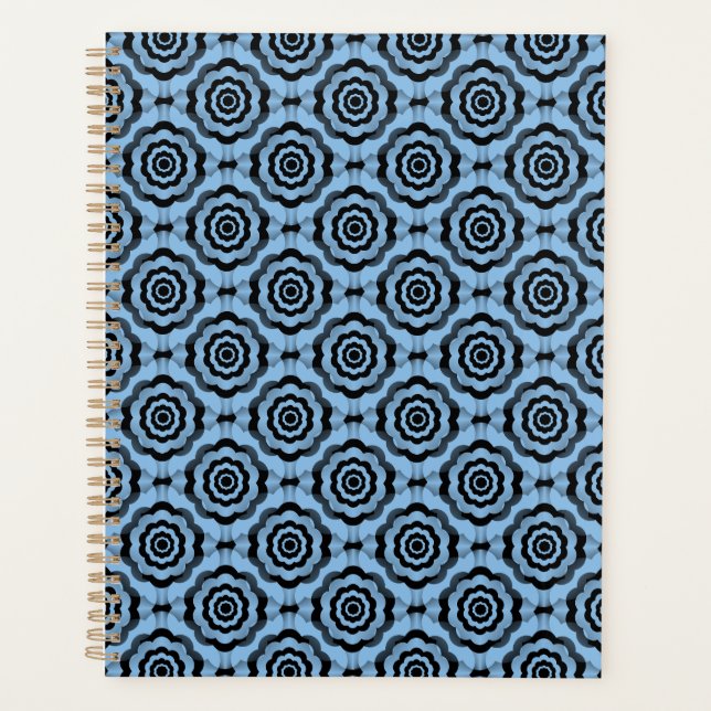 Blue Black Flower Seamless Pattern Planner (Front)