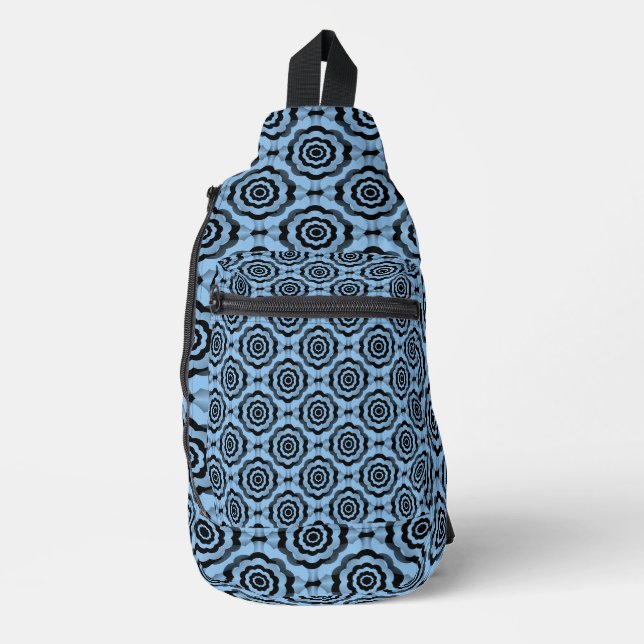 Blue Black Flower Seamless Pattern Sling Bag (Front)