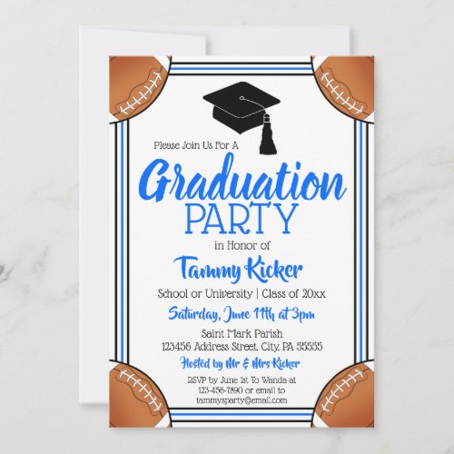 Blue  Black Football Graduation Party Invitation