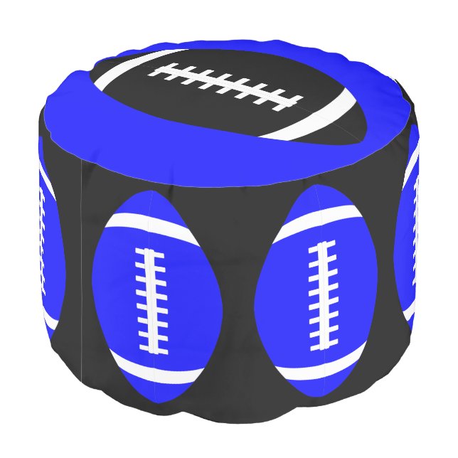 Blue & Black Football Player Boys Room Sports Pouf (Angled Back)