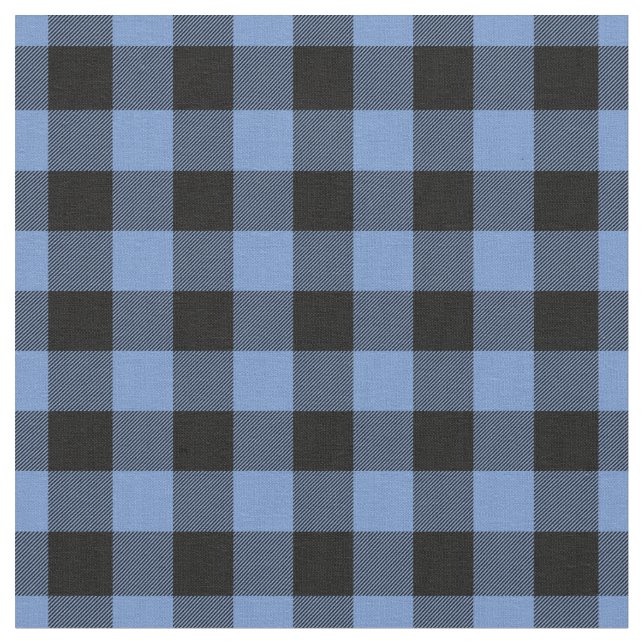 Blue & Black Gingham Plaid Fabric (Close Up)