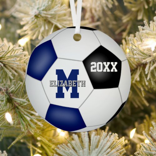 blue black girls boys school team colors soccer metal ornament