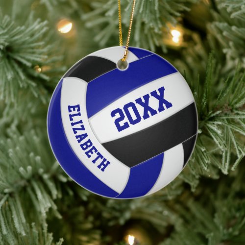 Blue black girls boys team colors volleyball ceramic ornament