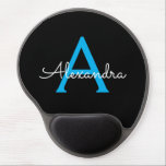 Blue Black Girly Script Monogram Name Modern Gel Mouse Pad<br><div class="desc">Blue and Black Monogram Add Your Own Name Mousepad (Mouse Pad). This makes the perfect sweet 16 birthday,  wedding,  bridal shower,  anniversary,  baby shower or bachelorette party gift for someone that loves glam luxury and chic styles.</div>