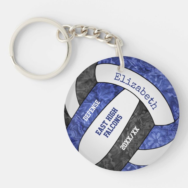 Blue black girly sports custom volleyball keychain (Front)