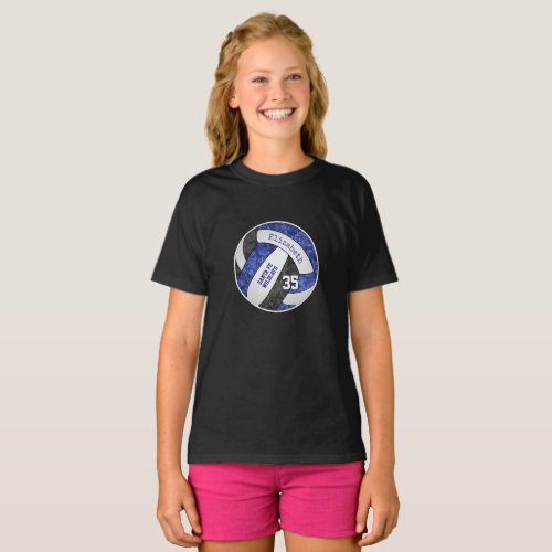 Blue black girly volleyball team colors T_Shirt