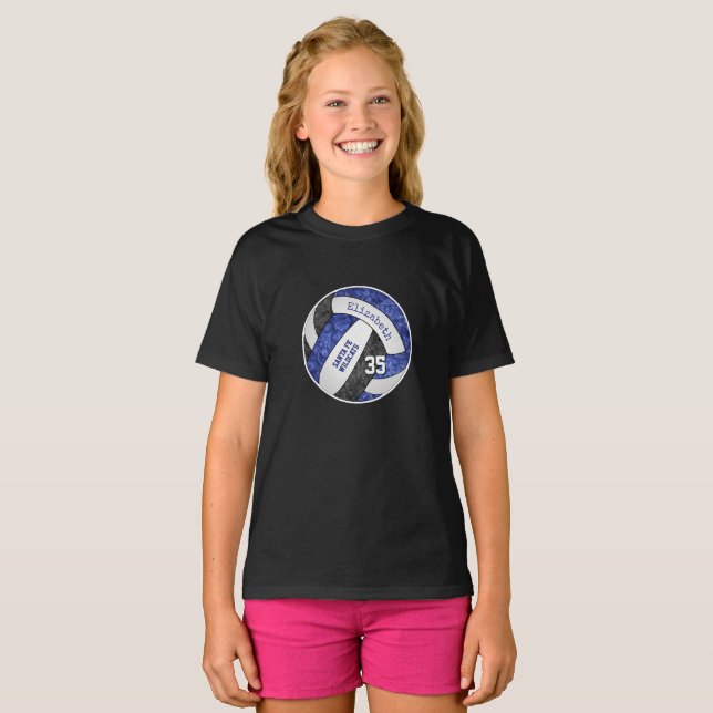 Blue black girly volleyball team colors T-Shirt (Front Full)