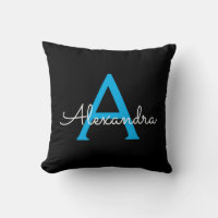 Blue Black Glam Script Girly Monogram Name