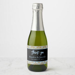 Blue Black & Gold Custom Wedding Sparkling Wine Sparkling Wine Label