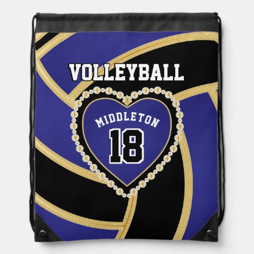 Blue Black  Gold _ Love Volleyball Drawstring Ba Drawstring Bag