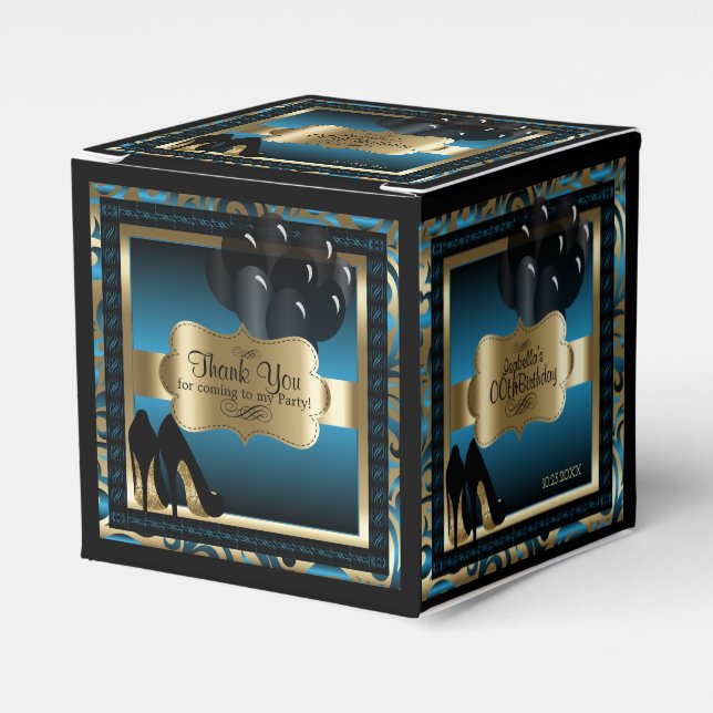 Blue, Black & Gold Metallic - 00th Birthday Favor Boxes (Front Side)
