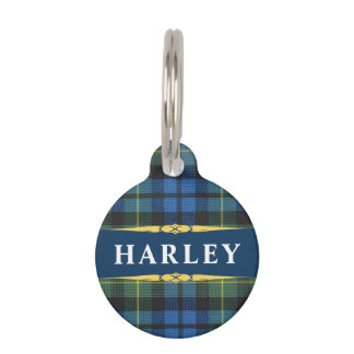 Blue Black Gold Tartan Plaid Personalized Pet ID Tag