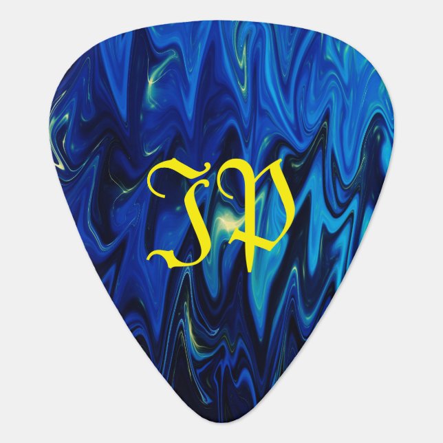 Blue black goth waves monogram initials guitar pick (Front)