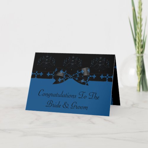 Blue  Black Gothic Chandelier  Cross Wedding Card