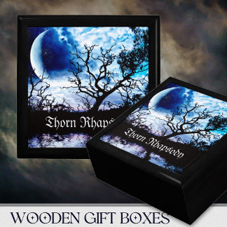 Blue Black Gothic Full Moon Tree Silhouette Gift Box