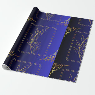 Blue&Black Gradient Golden Frame Patterned Wrapping Paper