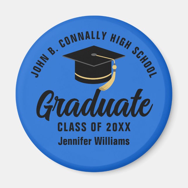 Blue Black Graduate Custom Graduation Party Magnet (Front)