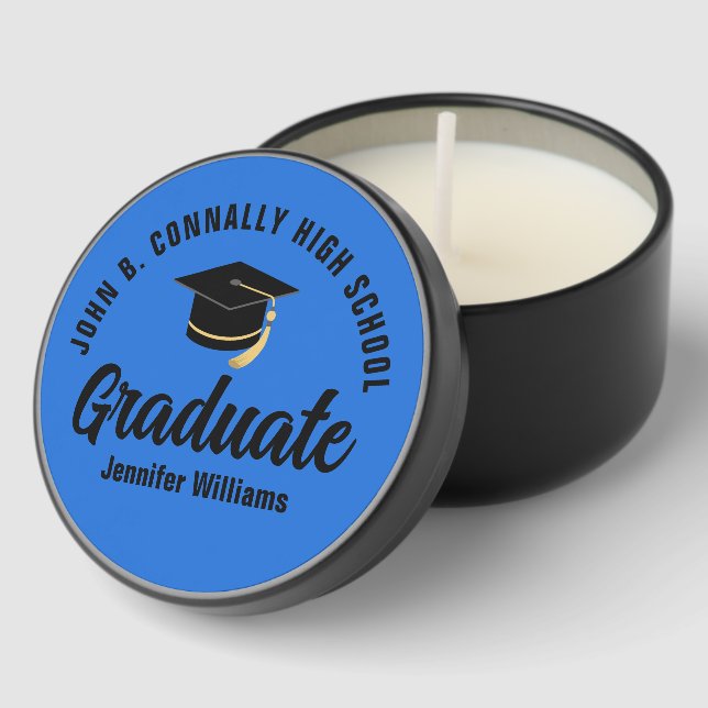 Blue Black Graduate Custom Graduation Party Mini Candle Favors (Corner)